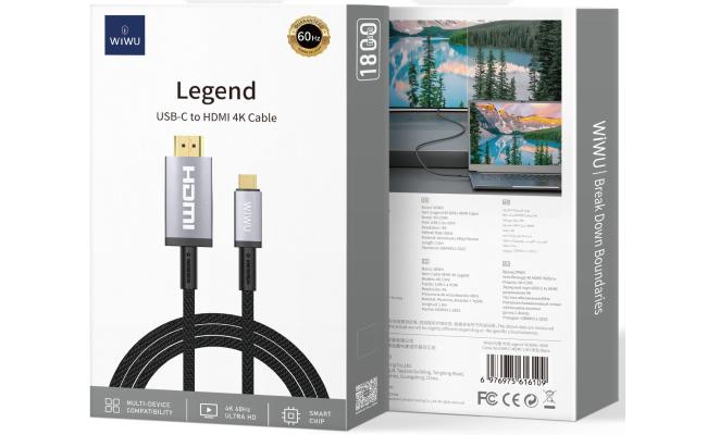 WiWU WI-C049 Legend USB Typye-C TO HDMI 4K \ 60Hz Cable - Black